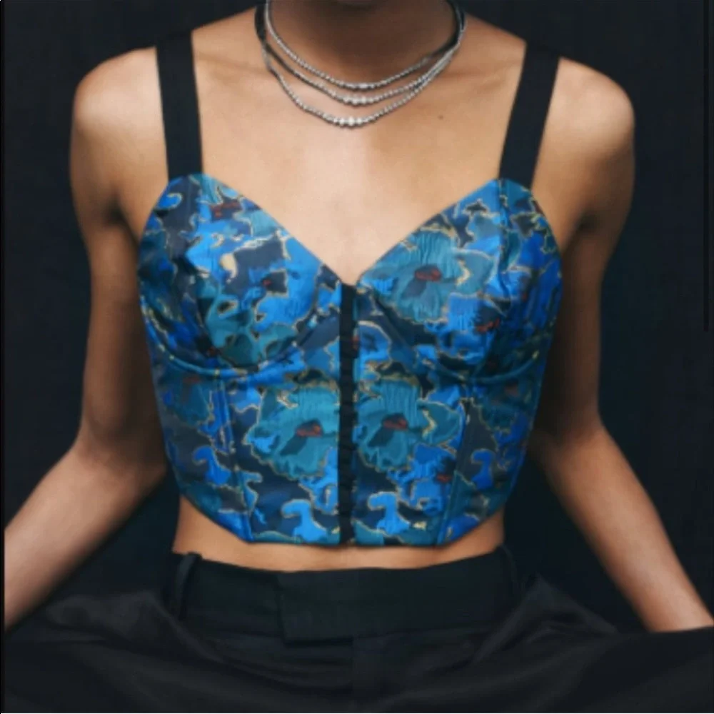 Zara JACQUARD BUSTIER nwt Size L - Picture 1 of 8